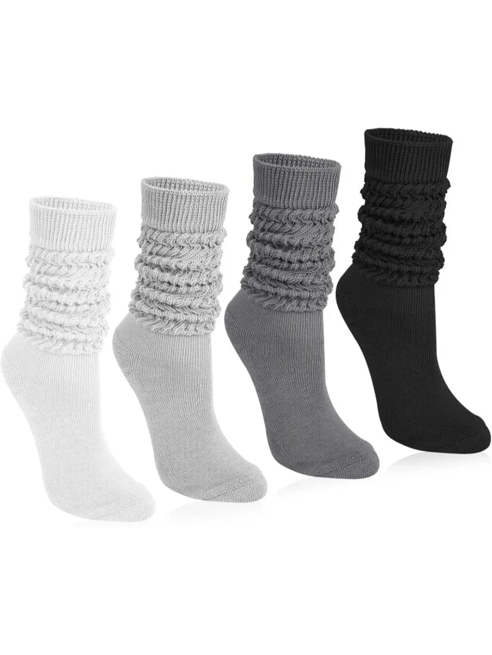 🧦Women's White Black 4 Pairs Slouchy Socks Boot Long Knee High Slouch Socks